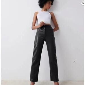 Aritzia Wilfred Melina Vegan Leather Straight Leg High Waist‎ Pants Black Size 2